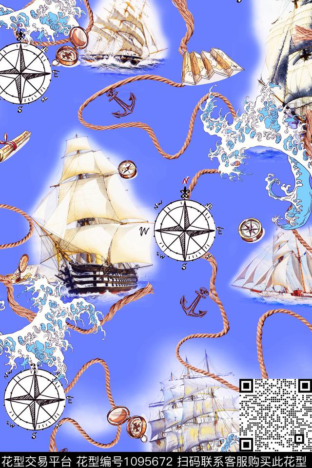 航海泳装链条数码印花华亿平台下载（图片编号: 1095672） - 瓦栏（Walan）