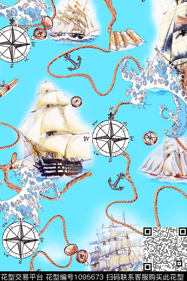 航海泳装链条数码印花华亿平台下载（图片编号: 1095673） - 瓦栏（Walan）