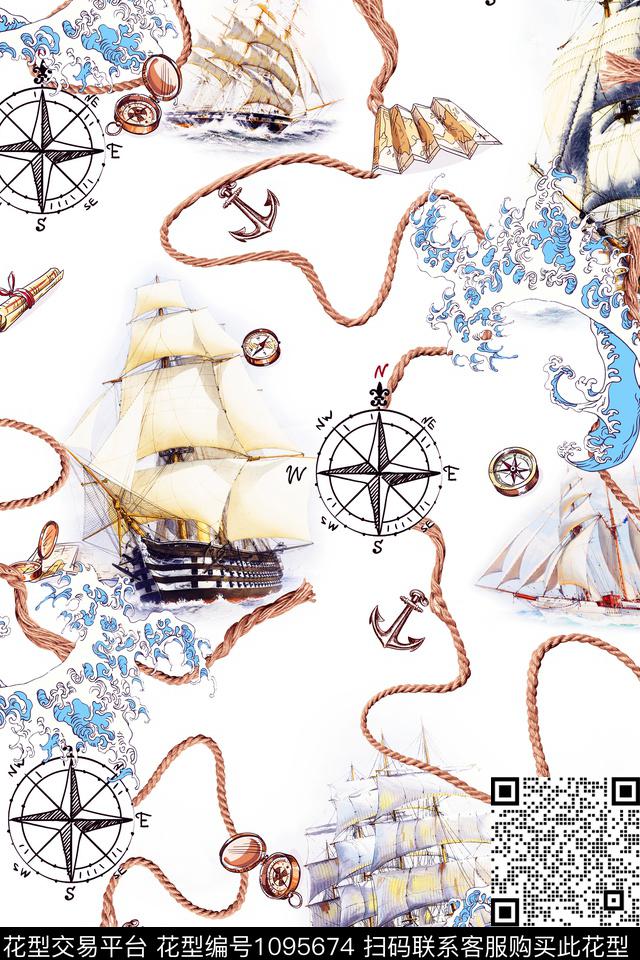 航海泳装链条数码印花华亿平台下载（图片编号: 1095674） - 瓦栏（Walan）