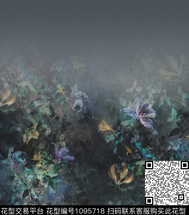 黑底花卉大牌风轻奢数码印花华亿平台下载（图片编号: 1095718） - 瓦栏（Walan）