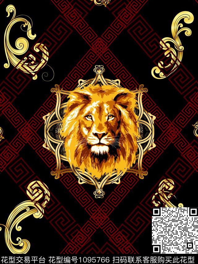 欧式定位花宫廷风狮子数码印花华亿平台下载（图片编号: 1095766） - 瓦栏（Walan）