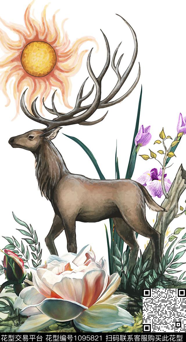 鹿树花卉数码印花华亿平台下载（图片编号: 1095821） - 瓦栏（Walan）