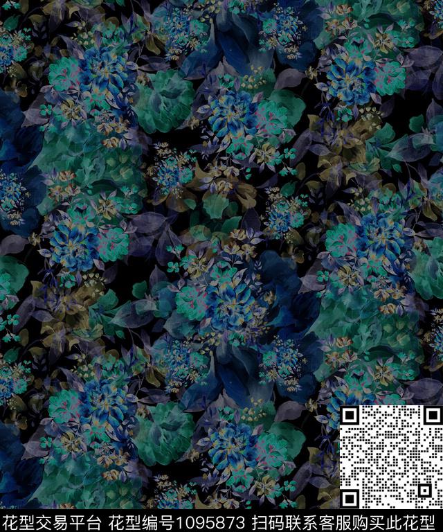 大花中国风水彩花卉数码印花华亿平台下载（图片编号: 1095873） - 瓦栏（Walan）
