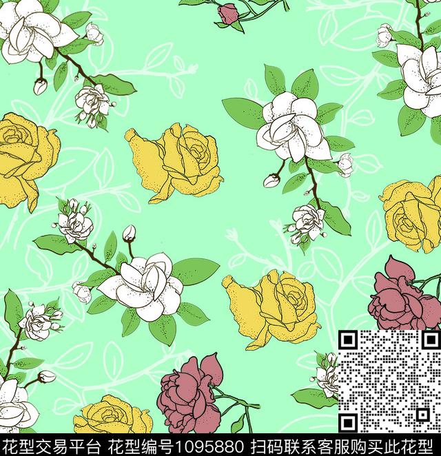 淑女大花数码华亿平台数码印花华亿平台下载（图片编号: 1095880） - 瓦栏（Walan）