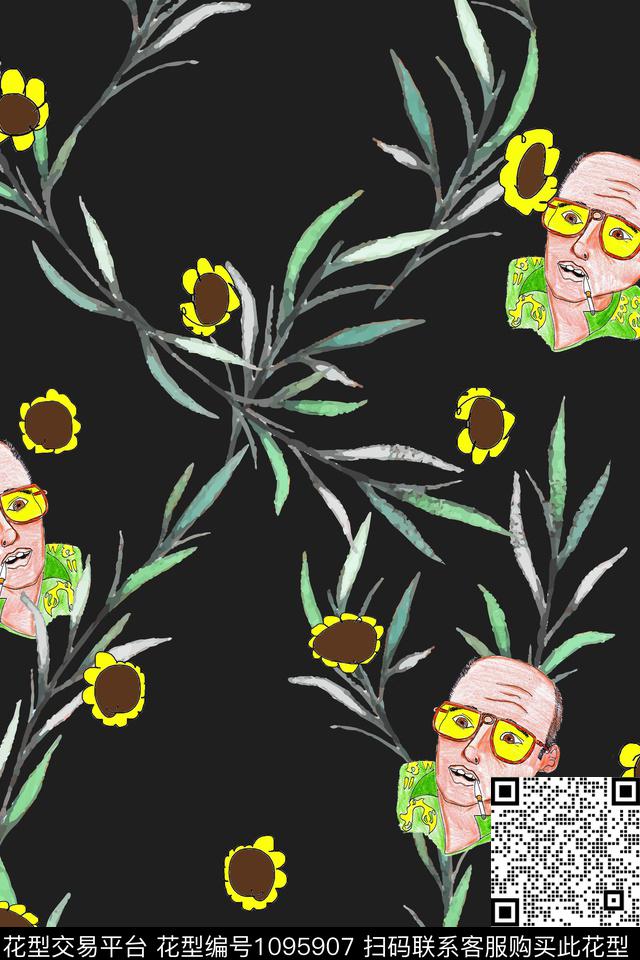 抽象花卉手绘花卉人物数码印花华亿平台下载（图片编号: 1095907） - 瓦栏（Walan）