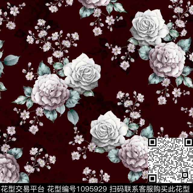 花卉牡丹小碎花数码印花华亿平台下载（图片编号: 1095929） - 瓦栏（Walan）