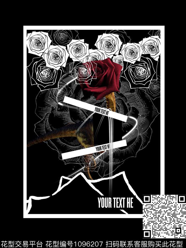 几何恐龙玫瑰花数码印花华亿平台下载（图片编号: 1096207） - 瓦栏（Walan）