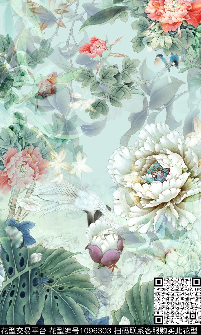 定位花国画女装定位花数码印花华亿平台下载（图片编号: 1096303） - 瓦栏（Walan）