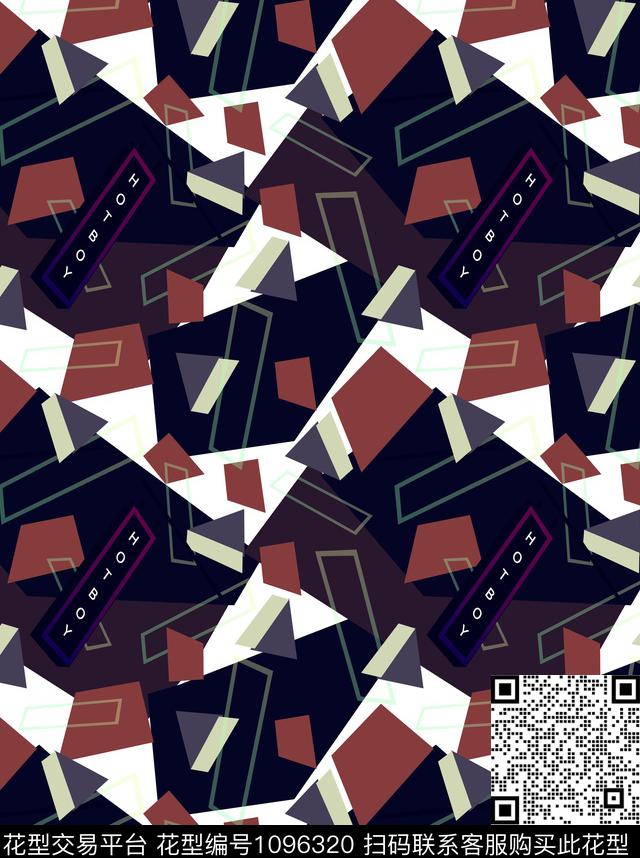 几何大牌风色块组合数码印花华亿平台下载（图片编号: 1096320） - 瓦栏（Walan）