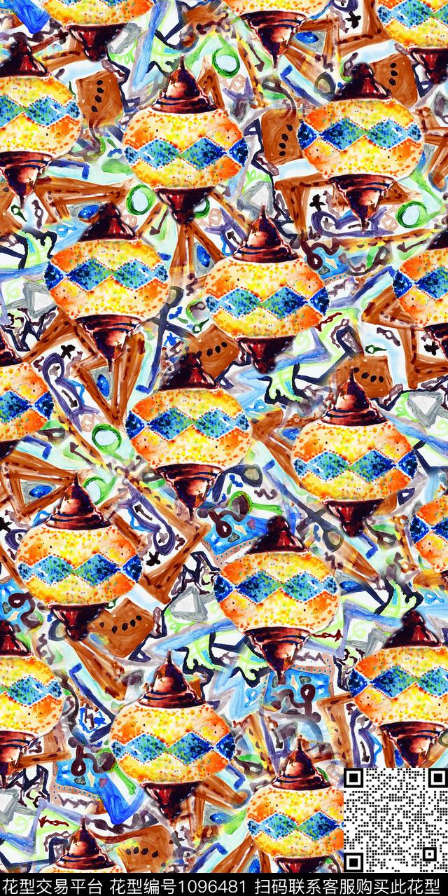 数码华亿平台民族风抽象数码印花华亿平台下载（图片编号: 1096481） - 瓦栏（Walan）