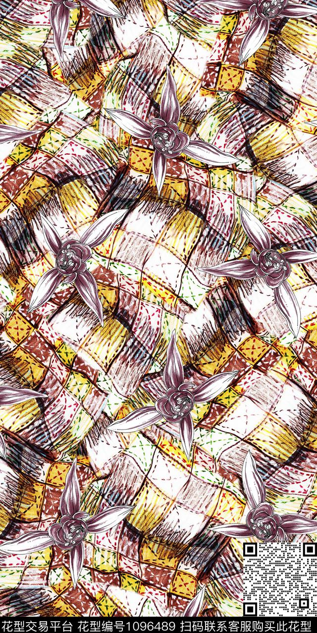 数码华亿平台抽象花卉数码印花华亿平台下载（图片编号: 1096489） - 瓦栏（Walan）