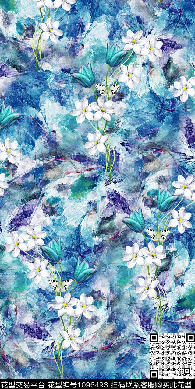 数码华亿平台抽象花卉数码印花华亿平台下载（图片编号: 1096493） - 瓦栏（Walan）