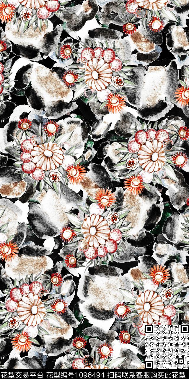 数码华亿平台花卉大牌风数码印花华亿平台下载（图片编号: 1096494） - 瓦栏（Walan）
