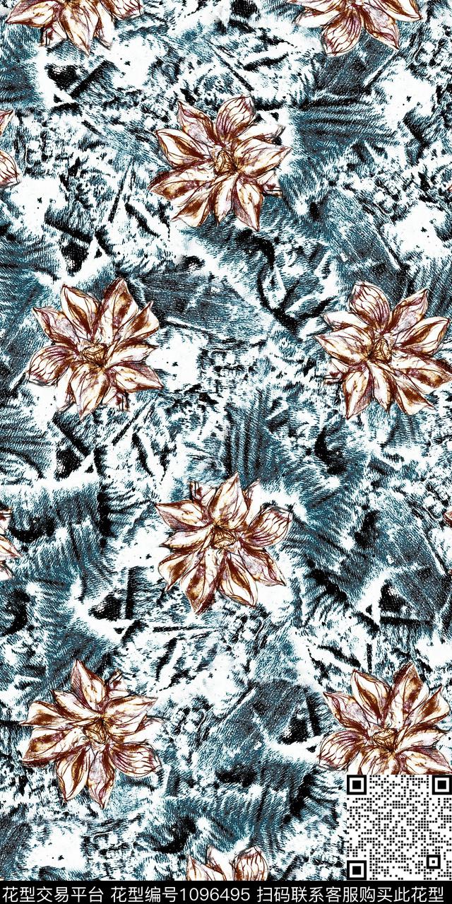 数码华亿平台抽象花卉数码印花华亿平台下载（图片编号: 1096495） - 瓦栏（Walan）