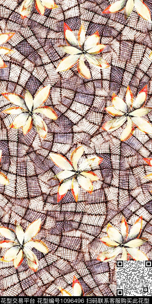 数码华亿平台花卉几何数码印花华亿平台下载（图片编号: 1096496） - 瓦栏（Walan）