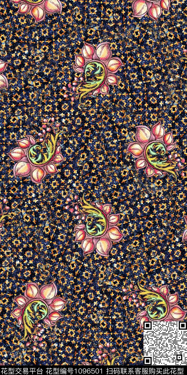 数码华亿平台民族风花卉数码印花华亿平台下载（图片编号: 1096501） - 瓦栏（Walan）