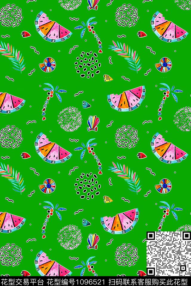 椰子树女装西瓜数码印花华亿平台下载（图片编号: 1096521） - 瓦栏（Walan）