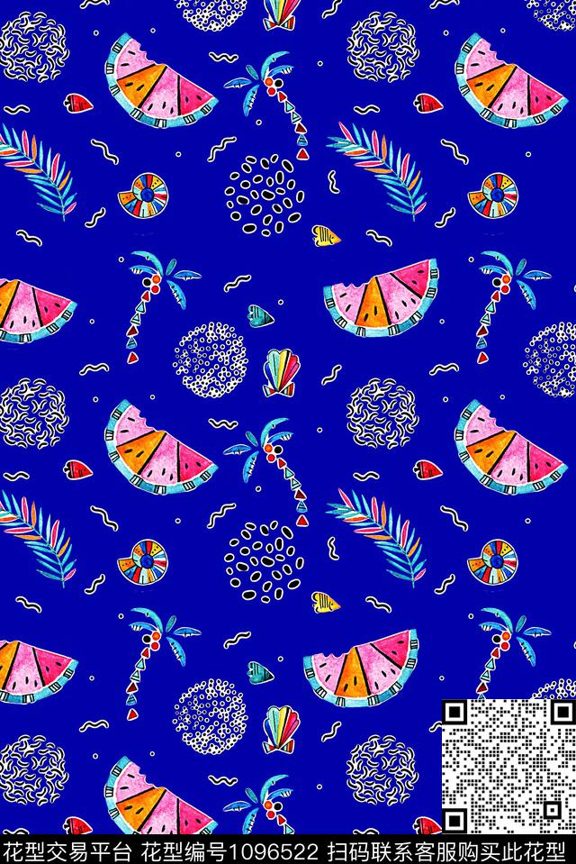 椰子树女装西瓜数码印花华亿平台下载（图片编号: 1096522） - 瓦栏（Walan）