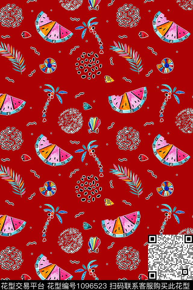 椰子树女装西瓜数码印花华亿平台下载（图片编号: 1096523） - 瓦栏（Walan）