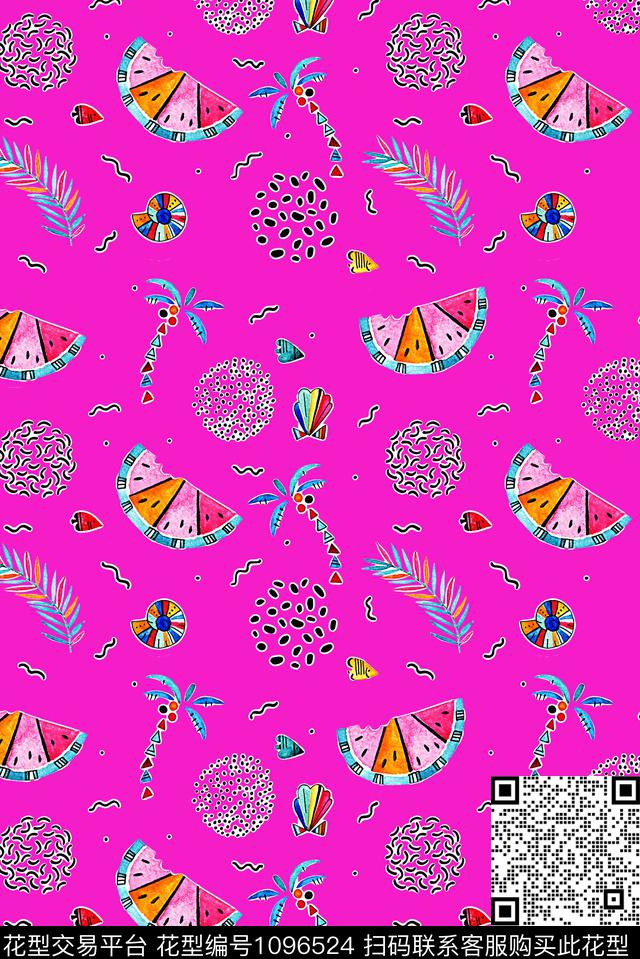 椰子树女装西瓜数码印花华亿平台下载（图片编号: 1096524） - 瓦栏（Walan）