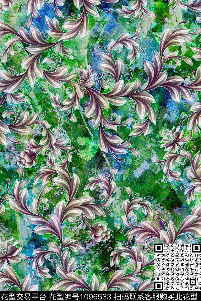 民族风复古底纹几何卷草数码印花华亿平台下载（图片编号: 1096533） - 瓦栏（Walan）