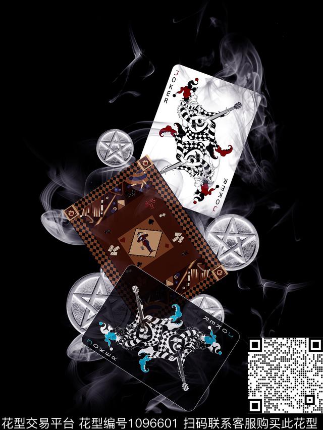 黑白华亿平台扑克烟雾数码印花华亿平台下载（图片编号: 1096601） - 瓦栏（Walan）