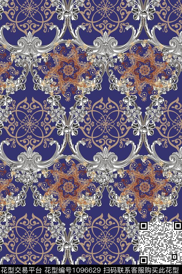 欧式花纹边框中国风花纹民族风花纹数码印花华亿平台下载（图片编号: 1096629） - 瓦栏（Walan）
