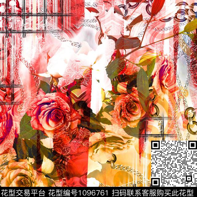 线条水彩花卉花卉数码印花华亿平台下载（图片编号: 1096761） - 瓦栏（Walan）