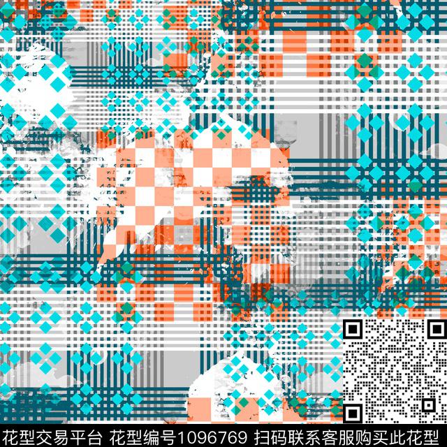 线条格子几何数码印花华亿平台下载（图片编号: 1096769） - 瓦栏（Walan）