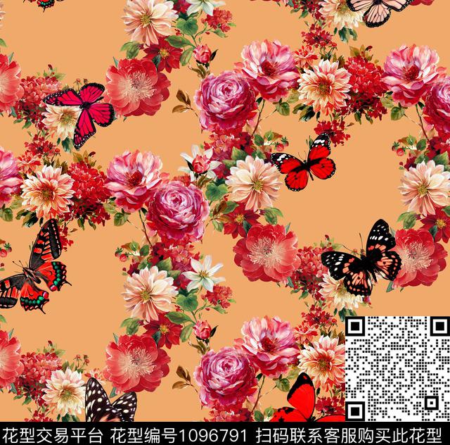 淑女花卉牡丹数码印花华亿平台下载（图片编号: 1096791） - 瓦栏（Walan）