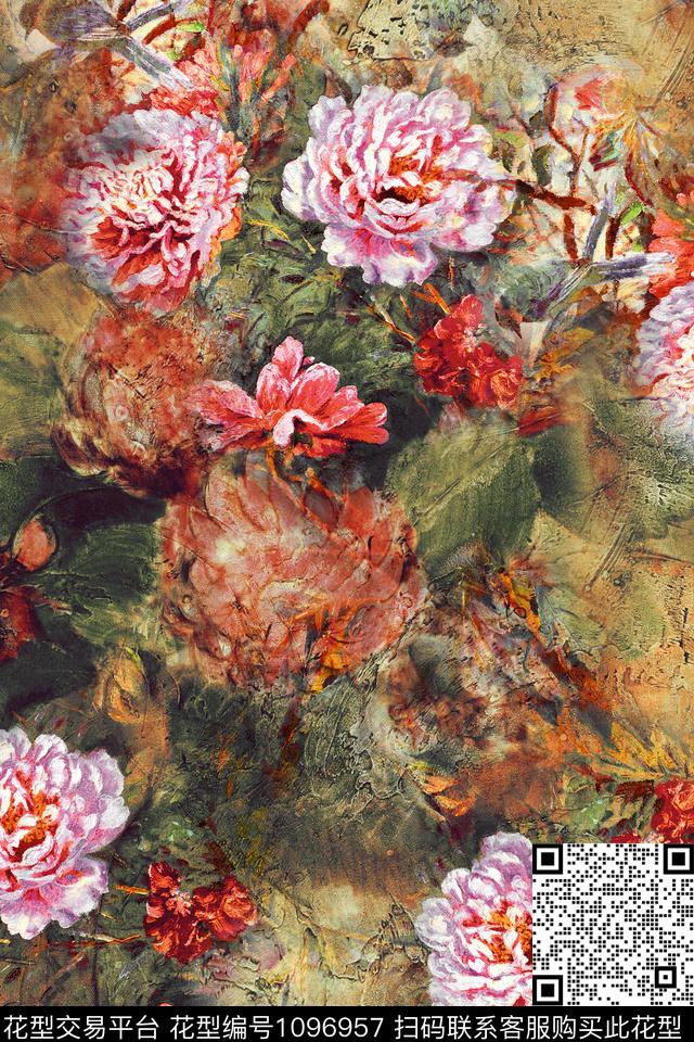 花卉朦胧底纹肌理数码印花华亿平台下载（图片编号: 1096957） - 瓦栏（Walan）