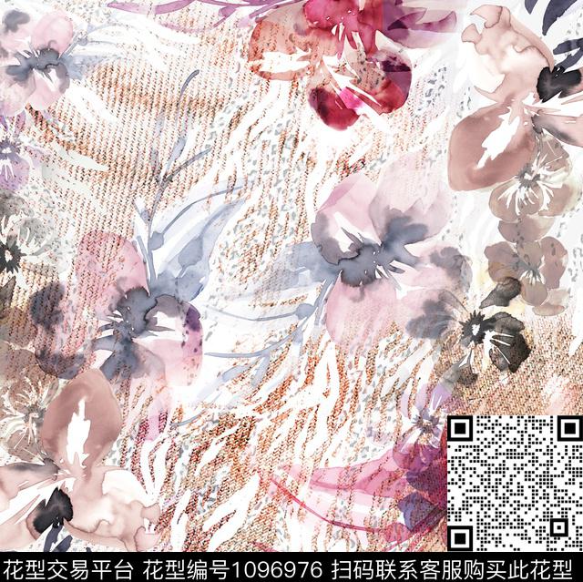 数码华亿平台水彩花卉花卉数码印花华亿平台下载（图片编号: 1096976） - 瓦栏（Walan）