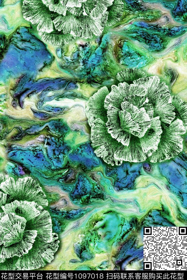 抽象花卉水彩花卉数码印花华亿平台下载（图片编号: 1097018） - 瓦栏（Walan）
