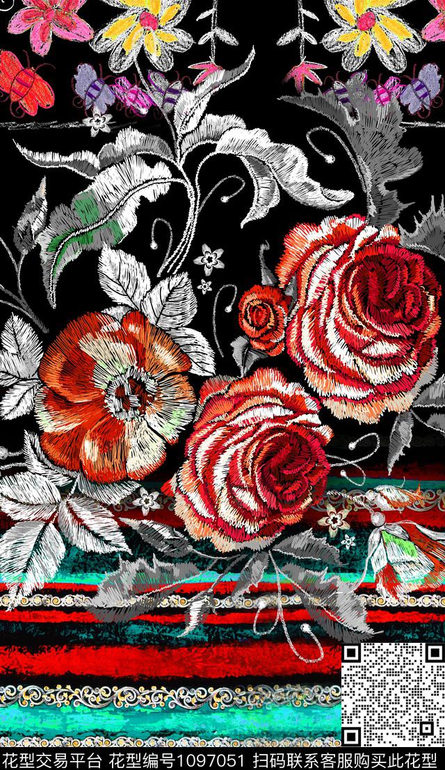 定位花花卉绣花华亿平台数码印花华亿平台下载（图片编号: 1097051） - 瓦栏（Walan）