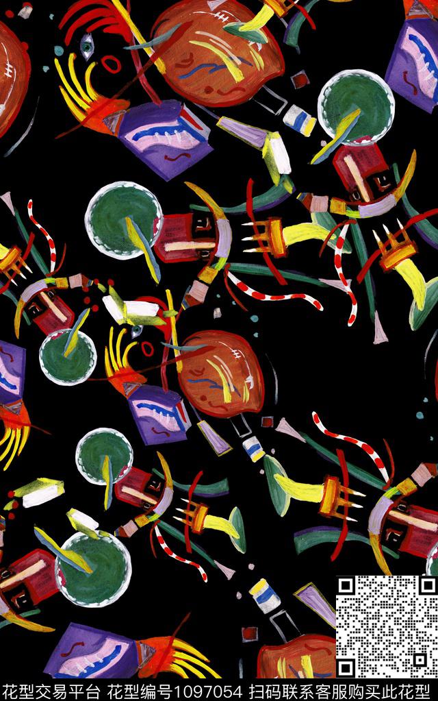 抽象笔触3D立体数码印花华亿平台下载（图片编号: 1097054） - 瓦栏（Walan）