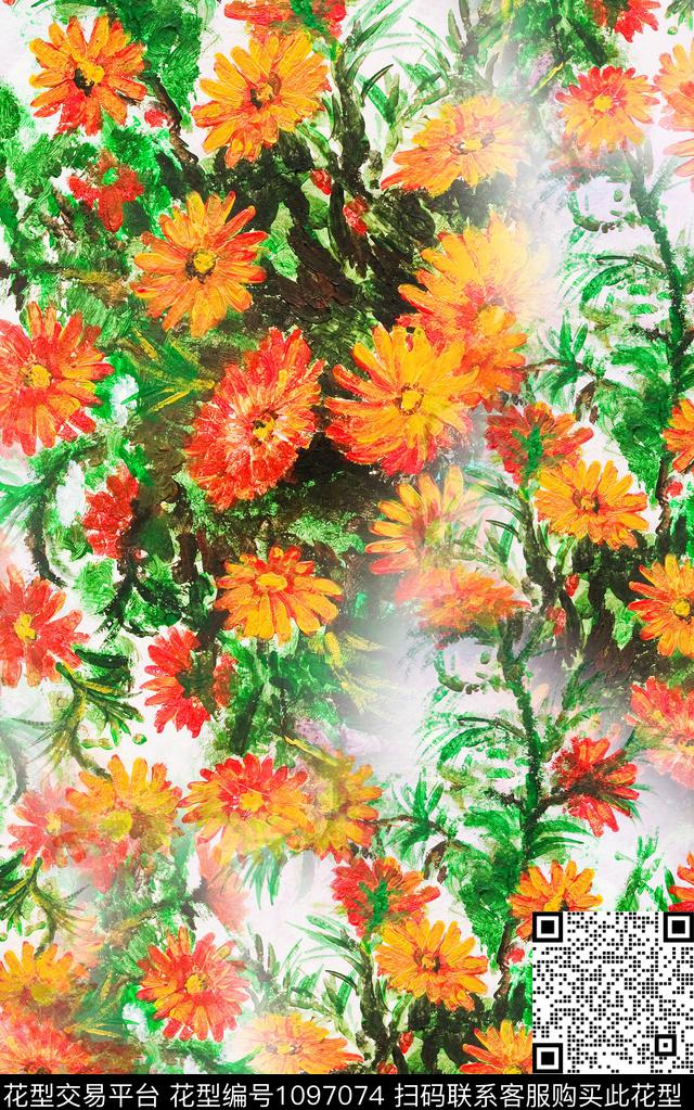 小碎花花卉油画华亿平台数码印花华亿平台下载（图片编号: 1097074） - 瓦栏（Walan）