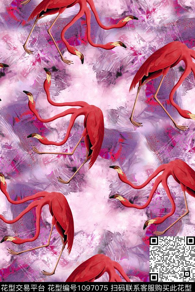 抽象休闲火烈鸟数码印花华亿平台下载（图片编号: 1097075） - 瓦栏（Walan）