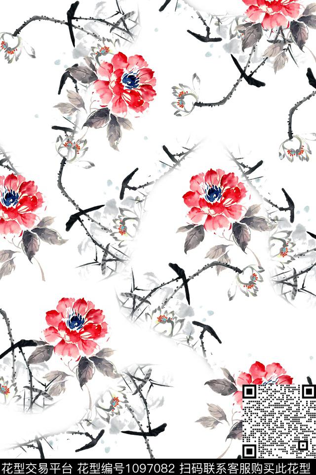 休闲花卉水墨风数码印花华亿平台下载（图片编号: 1097082） - 瓦栏（Walan）