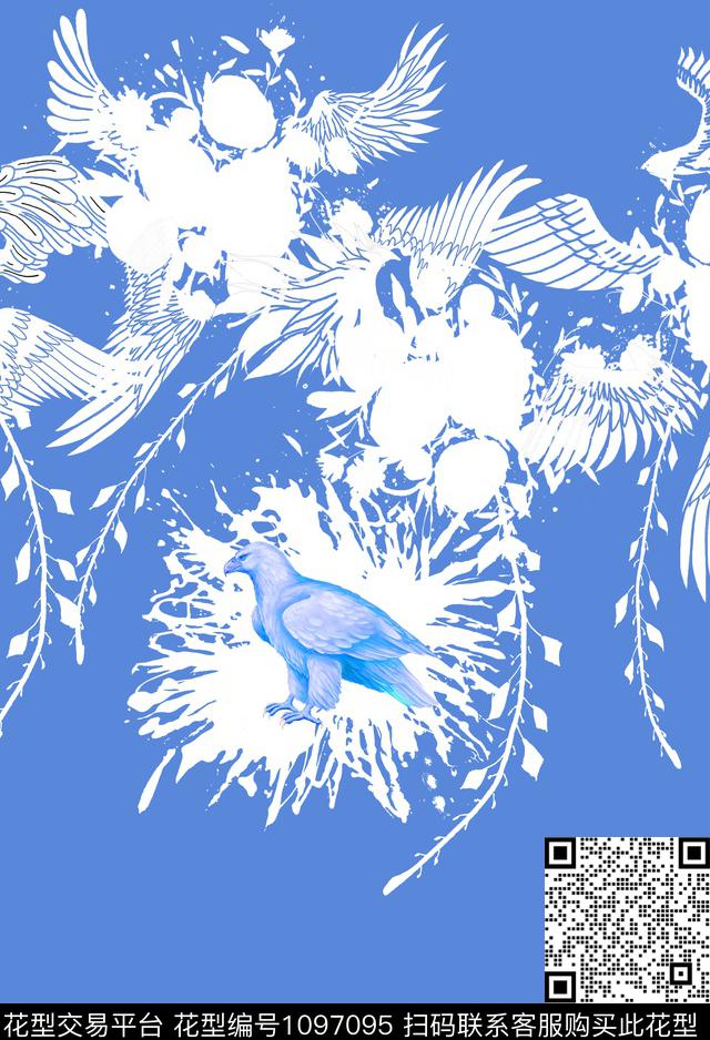 大花动物花卉羽毛传统印花华亿平台下载（图片编号: 1097095） - 瓦栏（Walan）