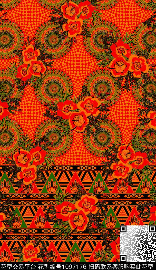 波西米亚民族风复古数码印花华亿平台下载（图片编号: 1097176） - 瓦栏（Walan）