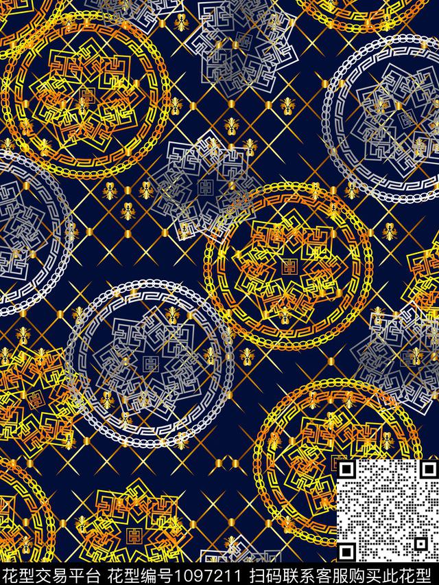 大牌风回形纹欧式圆形纹数码印花华亿平台下载（图片编号: 1097211） - 瓦栏（Walan）