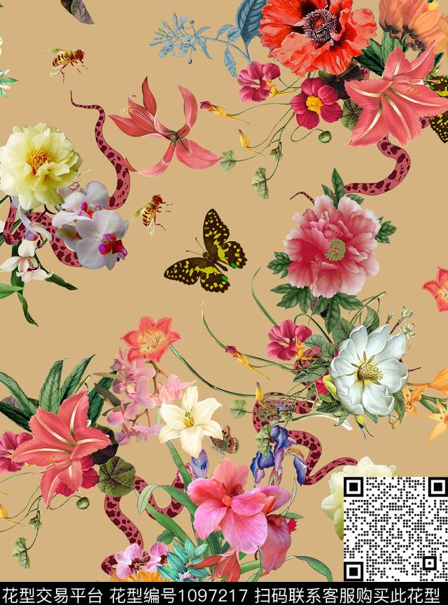 大牌风数码华亿平台花卉数码印花华亿平台下载（图片编号: 1097217） - 瓦栏（Walan）