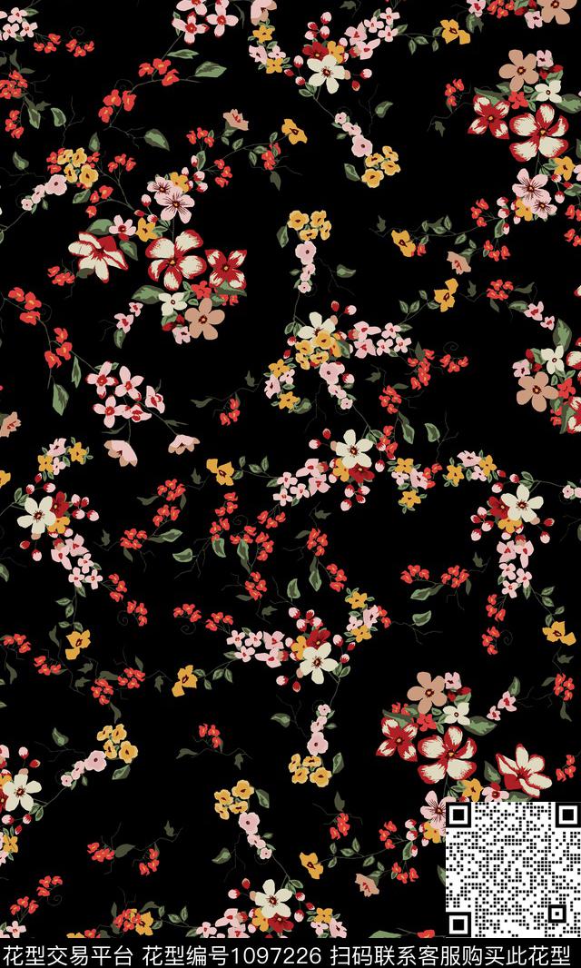 小碎花花卉复古数码印花华亿平台下载（图片编号: 1097226） - 瓦栏（Walan）
