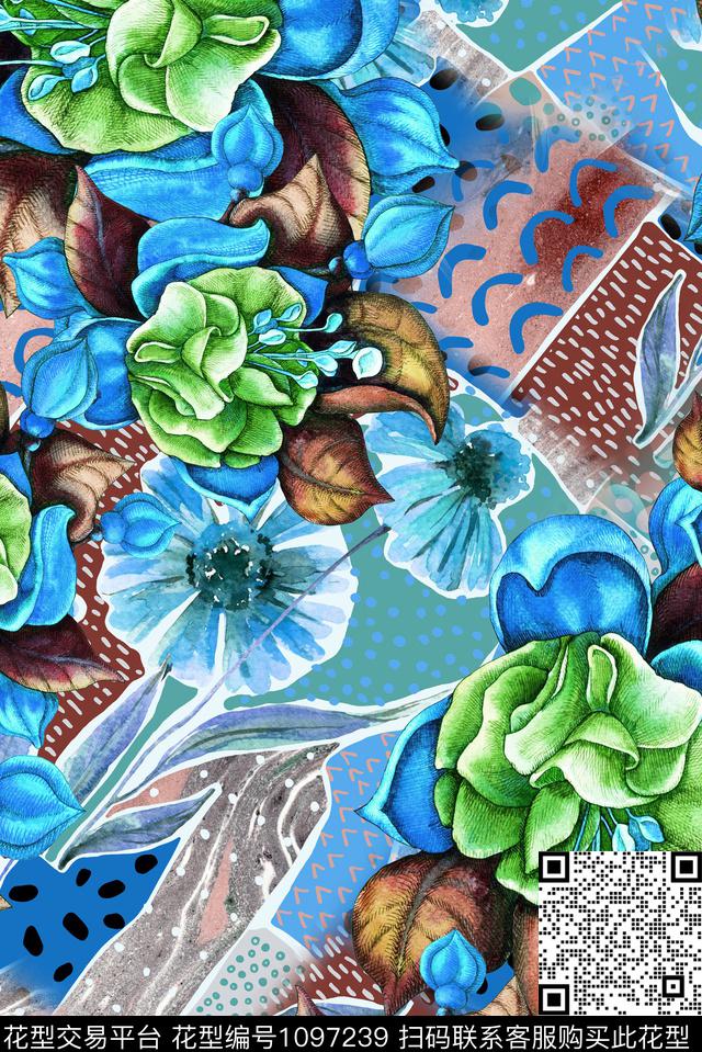 花卉欧洲定位花数码印花华亿平台下载（图片编号: 1097239） - 瓦栏（Walan）