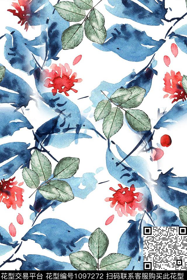 花卉绿植树叶小碎花数码印花华亿平台下载（图片编号: 1097272） - 瓦栏（Walan）