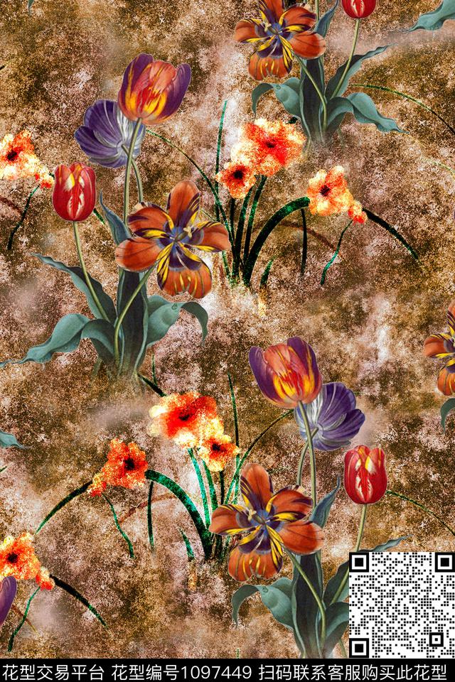 肌理休闲花卉数码印花华亿平台下载（图片编号: 1097449） - 瓦栏（Walan）