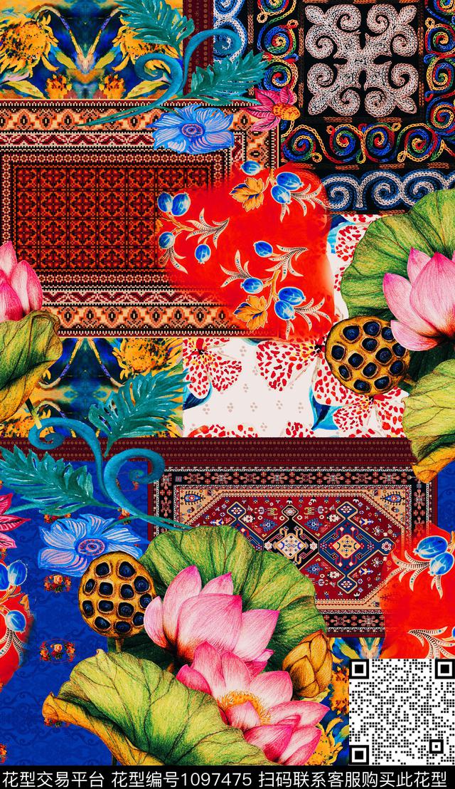 波西米亚民族风花卉数码印花华亿平台下载（图片编号: 1097475） - 瓦栏（Walan）