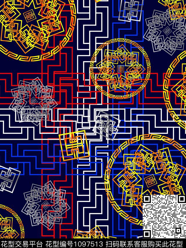 大牌风回形纹欧式风数码印花华亿平台下载（图片编号: 1097513） - 瓦栏（Walan）