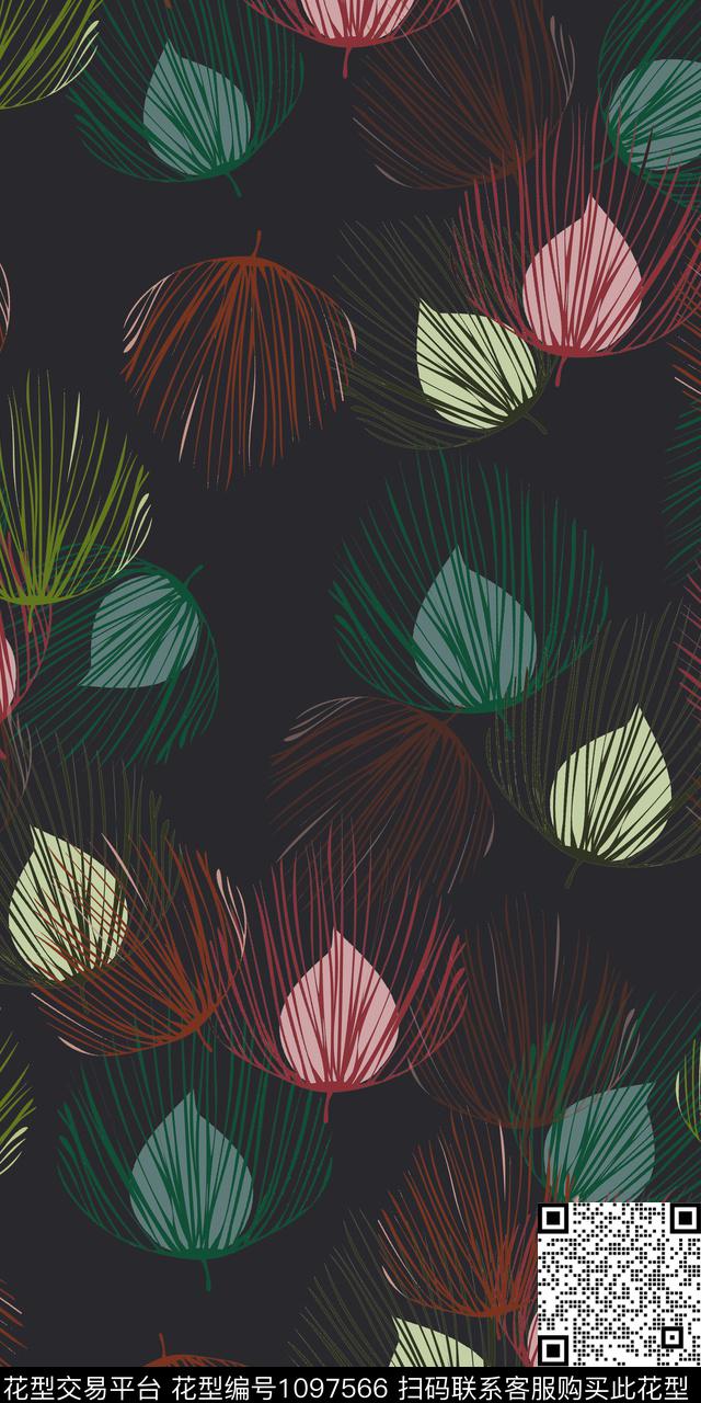 趣味绿植树叶数码印花华亿平台下载（图片编号: 1097566） - 瓦栏（Walan）