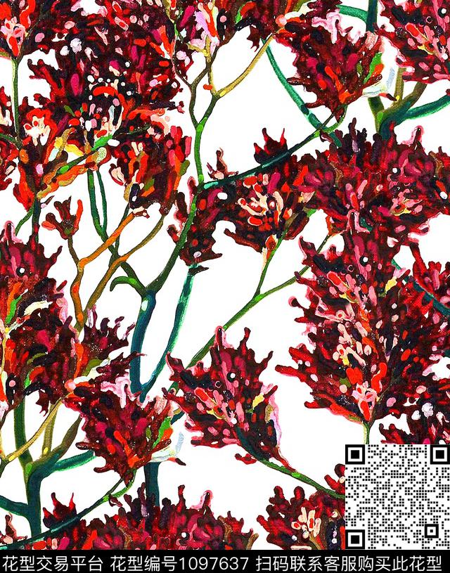 虞美人手绘花卉数码印花华亿平台下载（图片编号: 1097637） - 瓦栏（Walan）